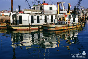 Dortoir-flottant et son embarcation-remorque, port de Cap-aux-Meules